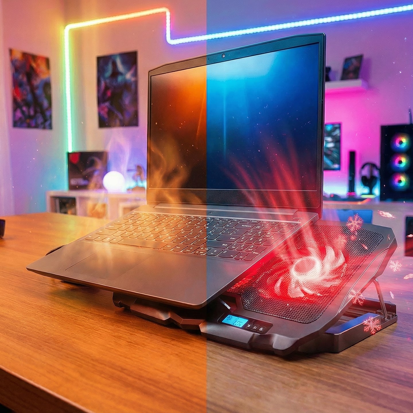 Kırmızı Ledli 2x125mm+2x70mm Fan 15-17 inç Notebook Soğutucu Stand