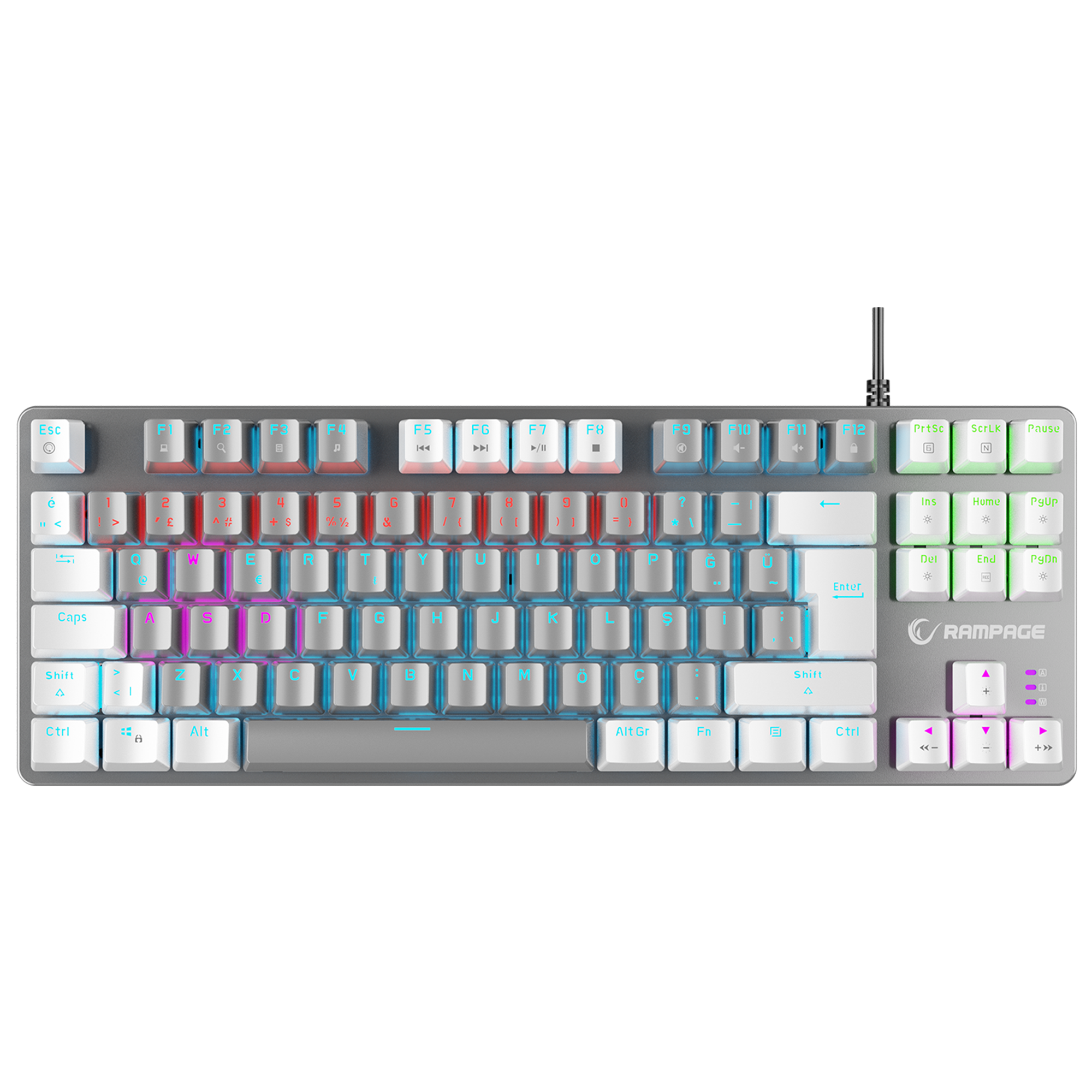 Snug K14 Blue Switch Rainbow TKL Mekanik Oyuncu Klavyesi-Beyaz/Gri