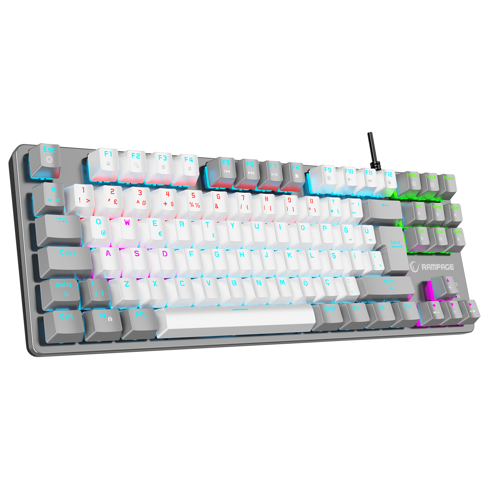 Snug K14 Rainbow TKL Blue Switch Mechanical Gaming Keyboard - White/Gray