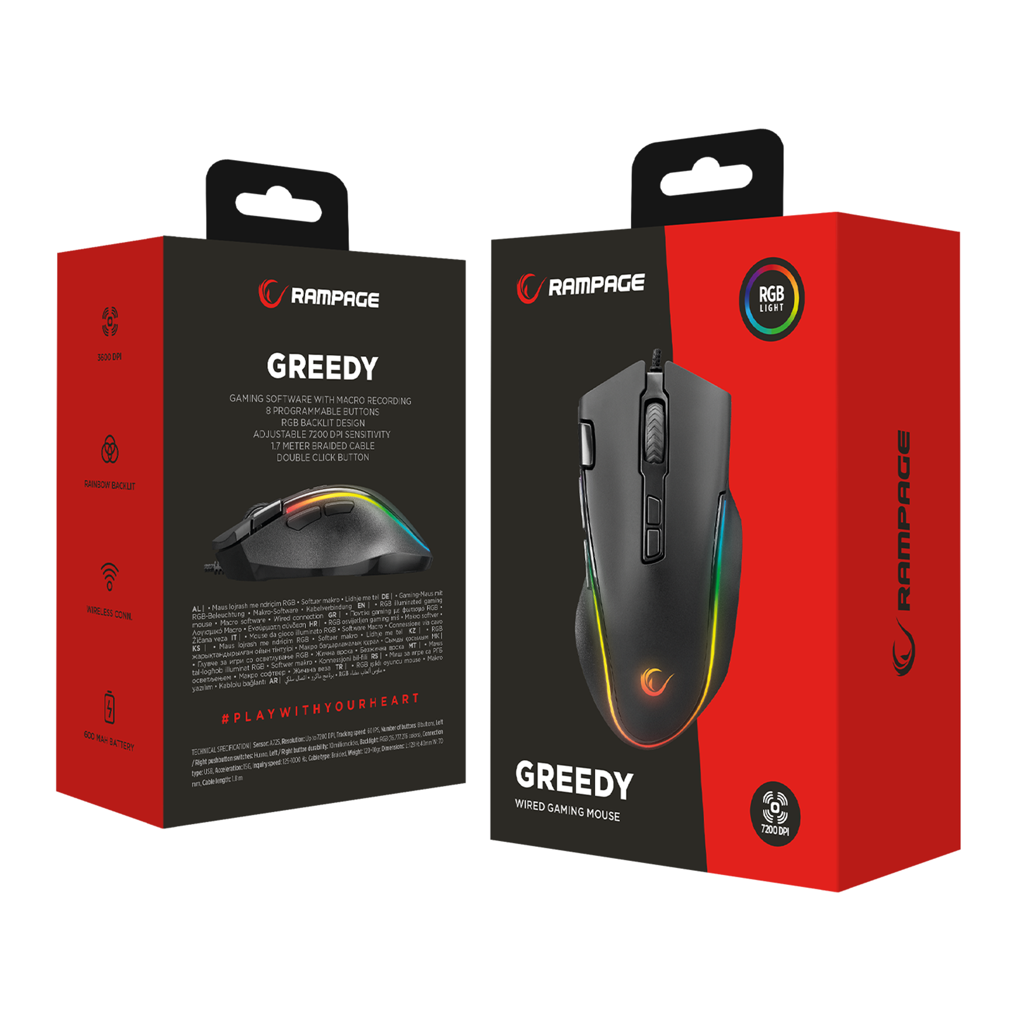 Smx-G72 Greedy 8 Tuşlu Double Click Real RGB Makrolu 7200 Dpi Oyuncu Mouse