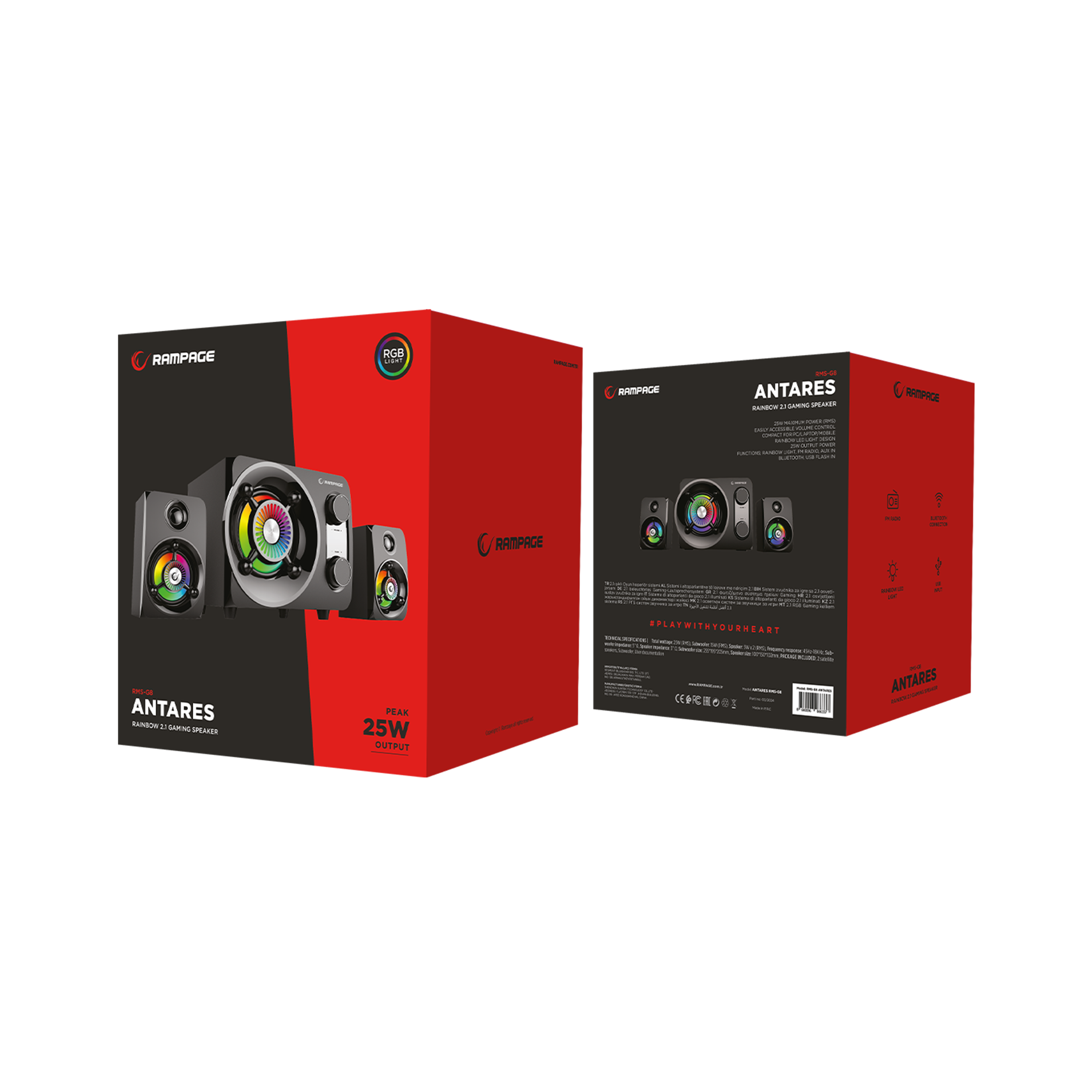 Rms-G8 Antares 2+1 25W Bluetooth+Usb Rainbow Oyuncu Speaker Hoparlör-Siyah