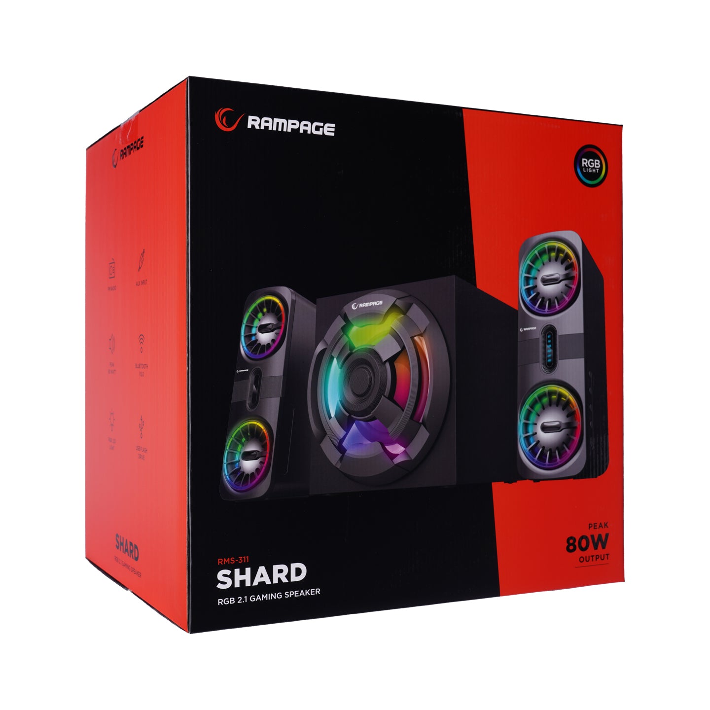 RMS-311 SHARD 2+1 80W Siyah USB,FM,Bluetooth,HMDI,Optica Rgb Işıklı Speaker - Rampage