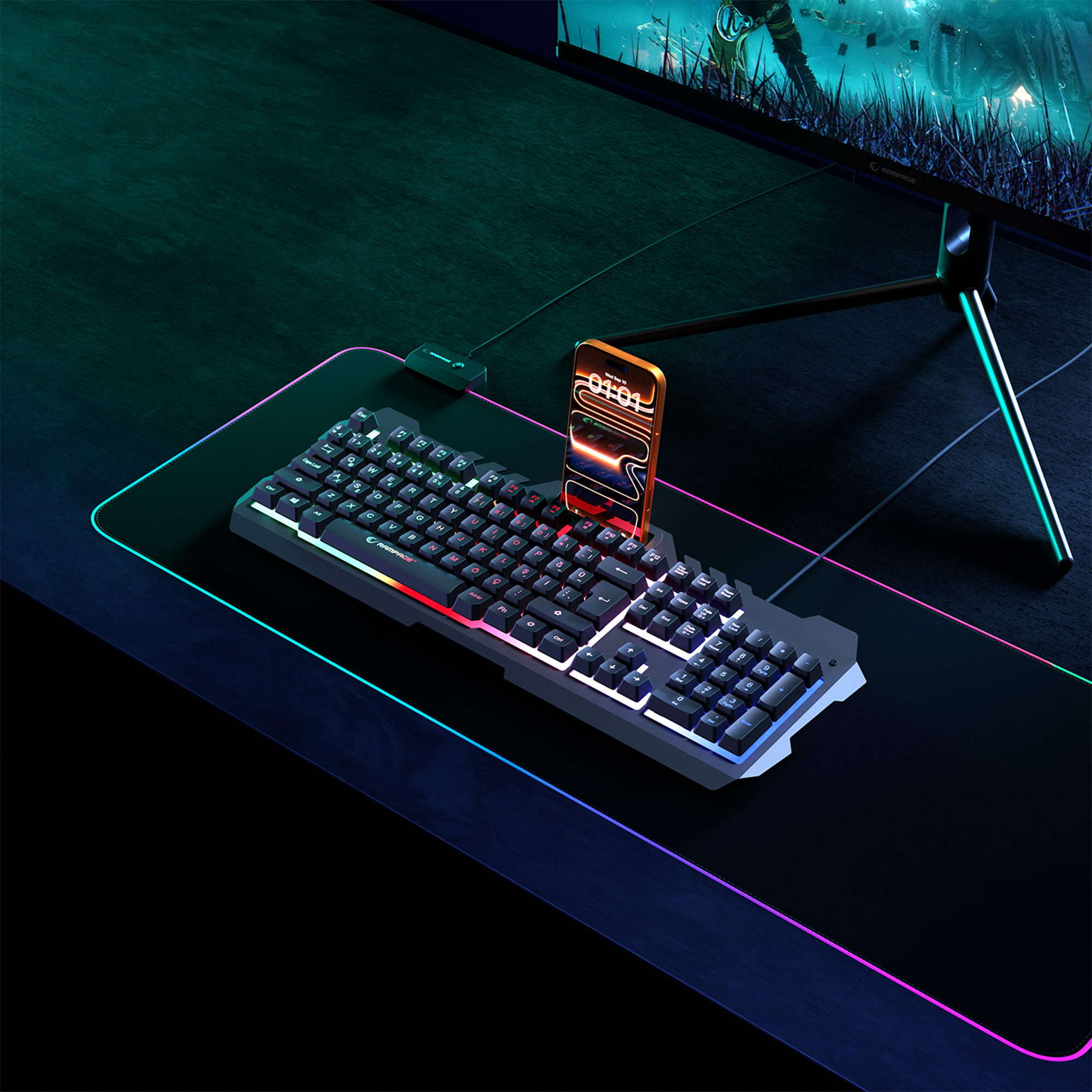 Kb-R57 X-Jammer Gökkuşağı Tam Türkçe Oyuncu Klavyesi