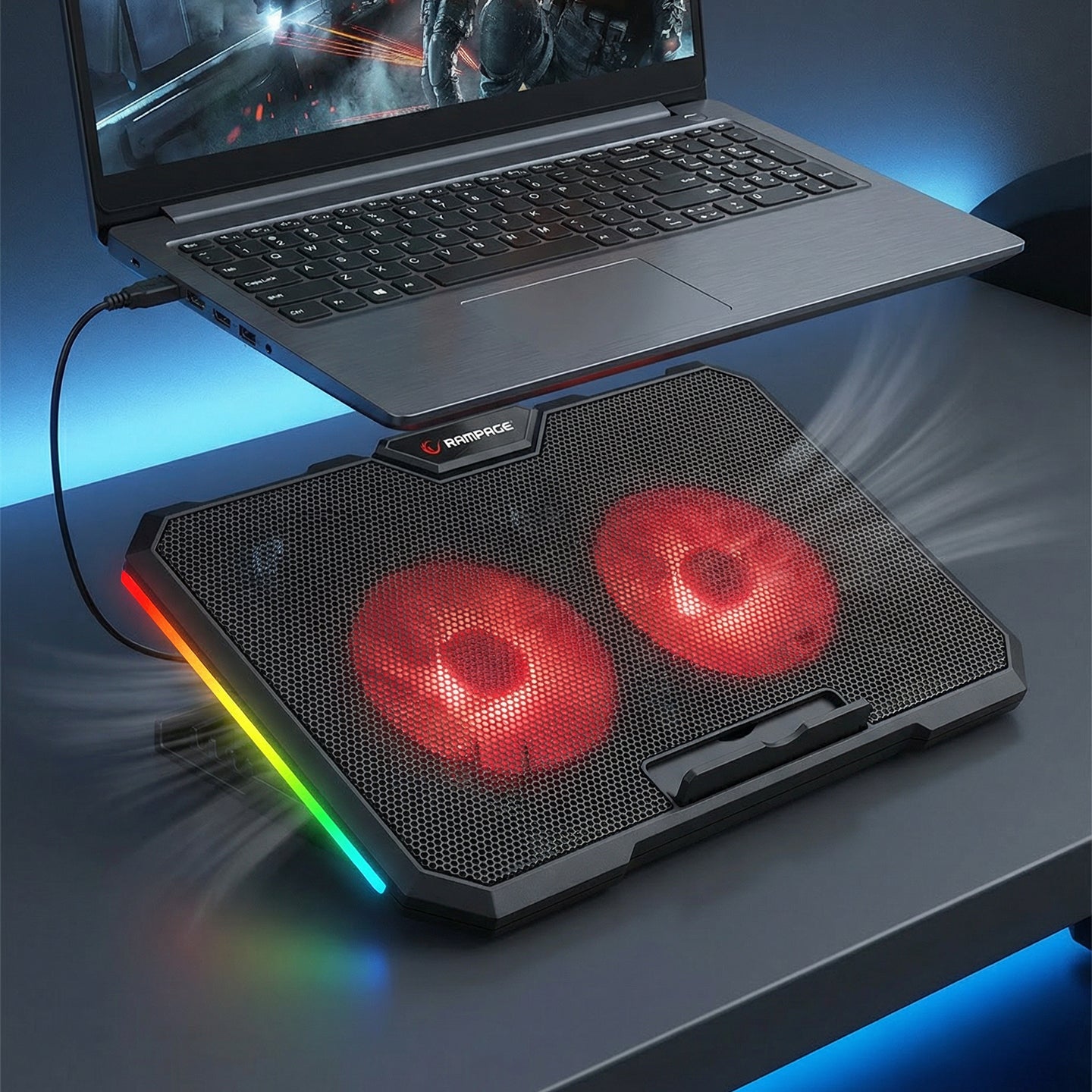 2 RGB Fan 15-17 inç Notebook Soğutucu Stand-Siyah