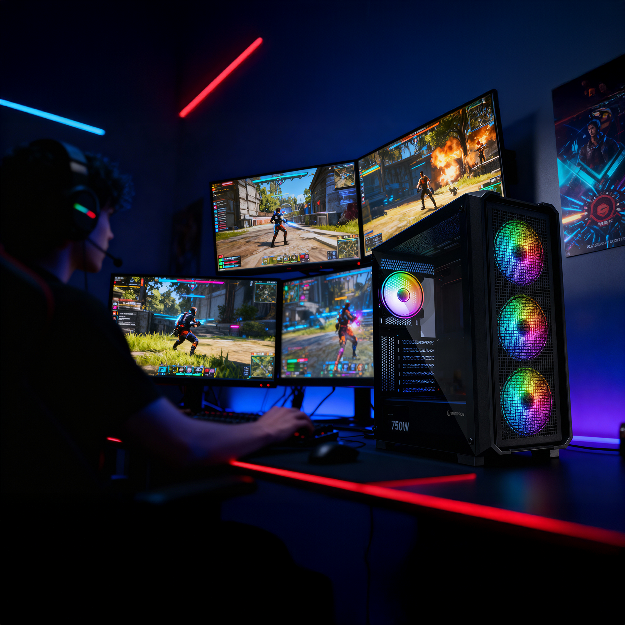 X-CHAIN - Temper Camlı 750W 80 Plus Bronze 4 Adet RGB Fanlı Gaming Oyuncu Kasası