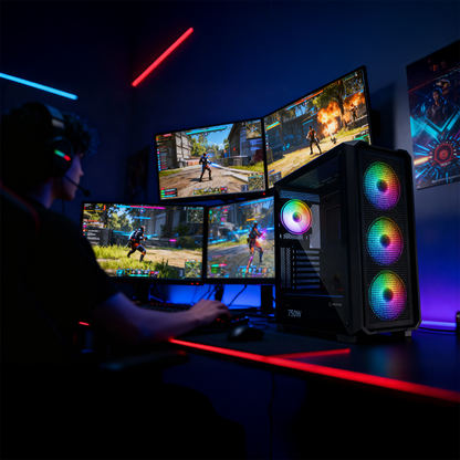 X-CHAIN - Temper Camlı 750W 80 Plus Bronze 4 Adet RGB Fanlı Gaming Oyuncu Kasası