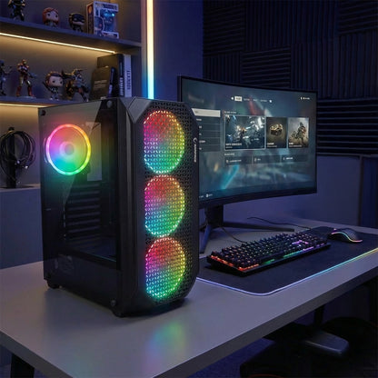 Zuko 600W 80+ Bronze Metal Panel Tempered Glass ATX Mid-T Gaming Case-Black