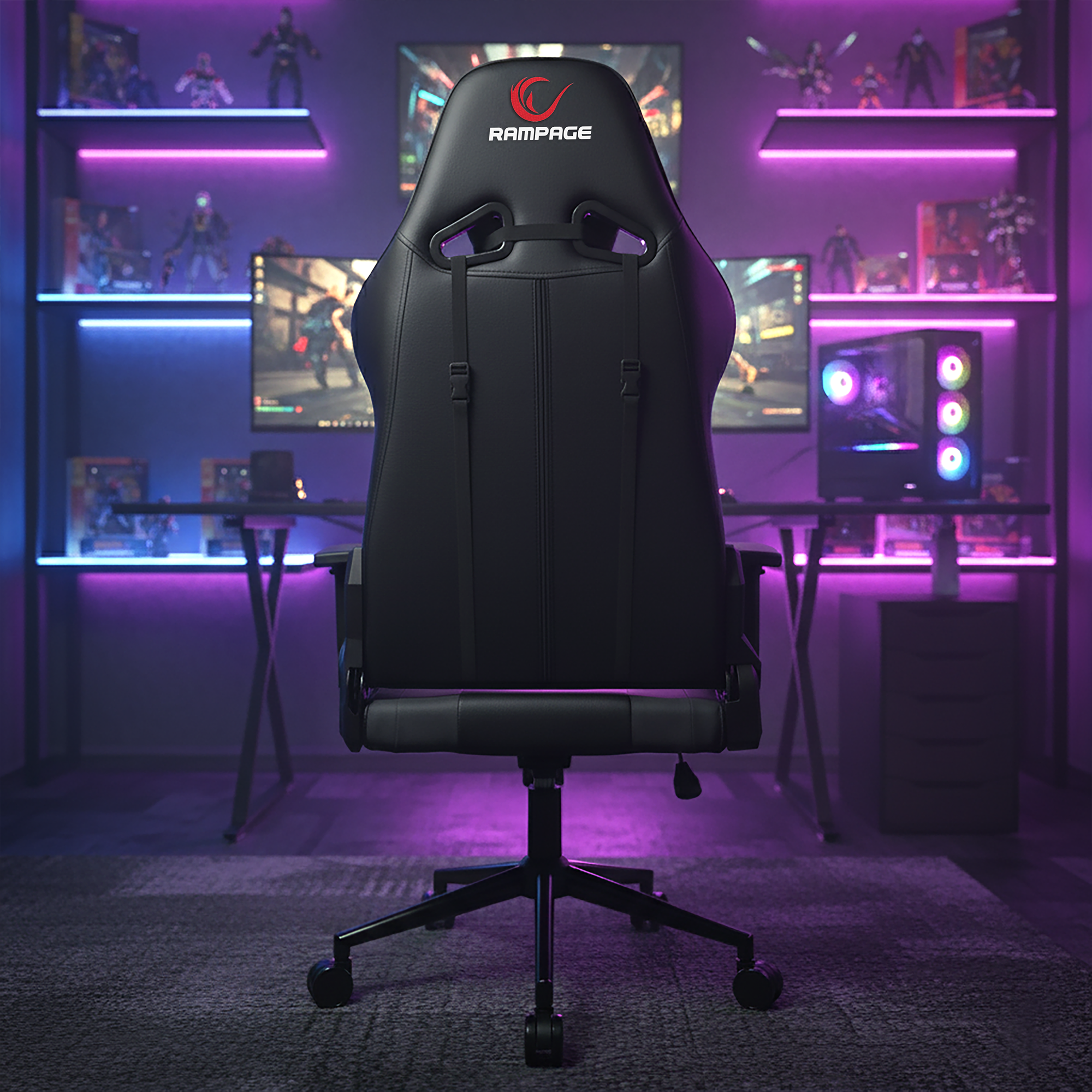 3D Kol,Tam Dökme Süngerli Oyuncu Koltuğu-Siyah/Gri