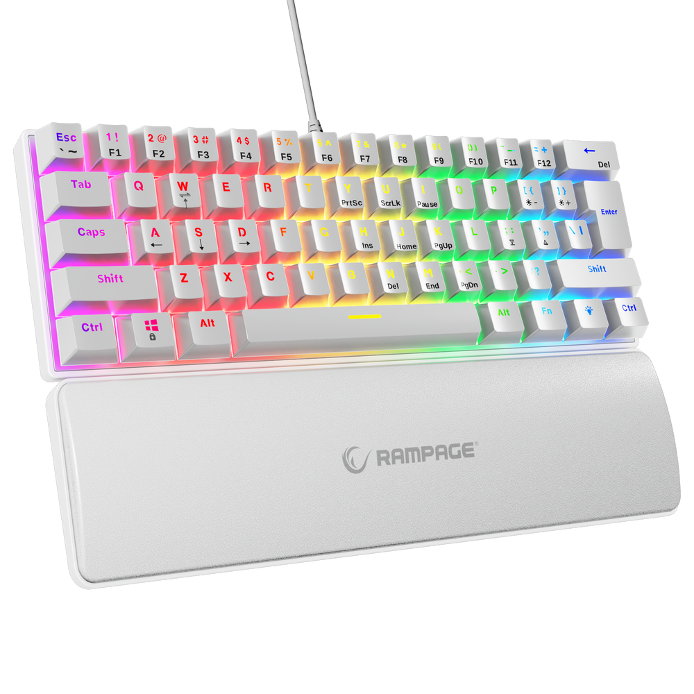 Plower K60 US Layout Wrist Rest Blue Switch Gaming Keyboard-White – Rampage
