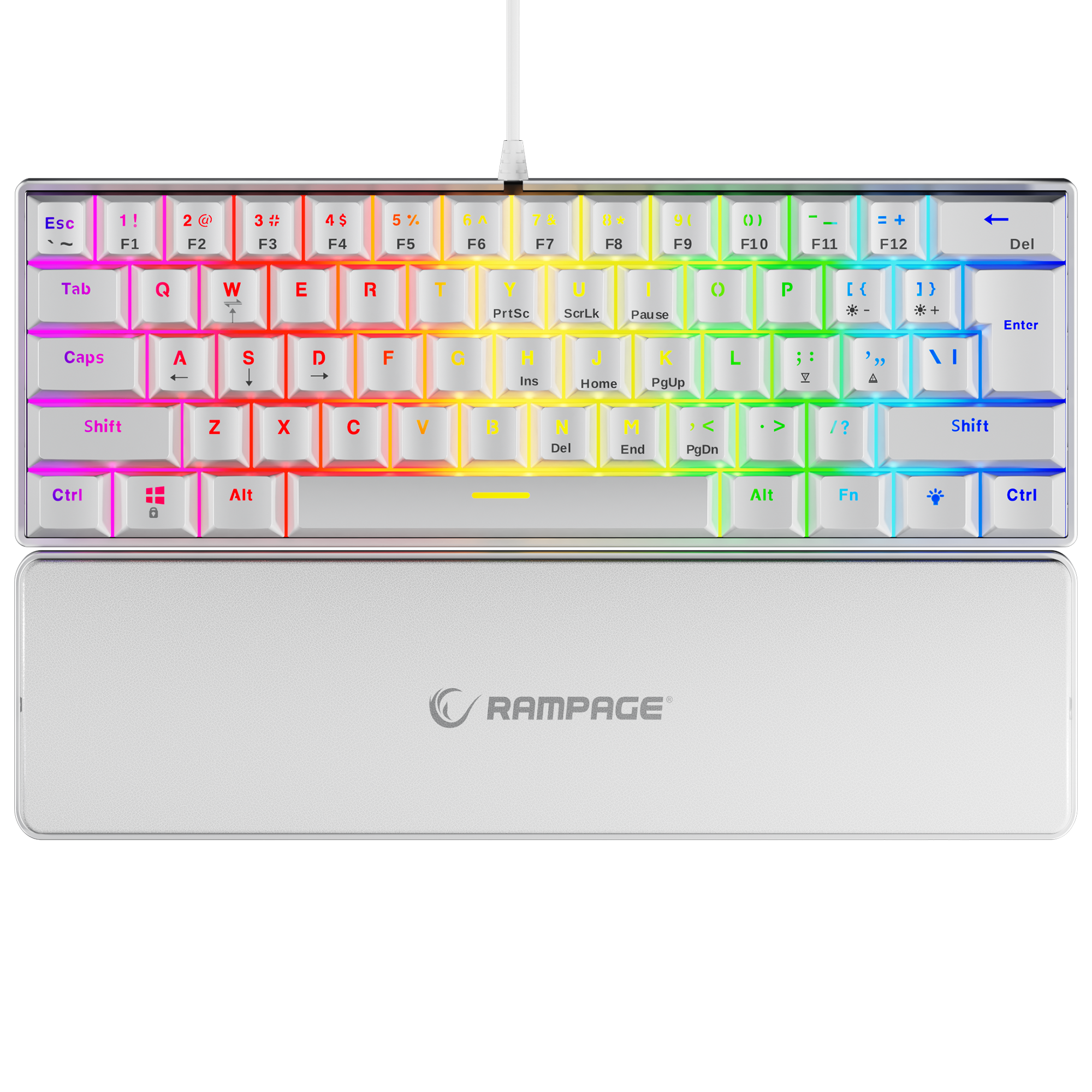 Plower K60 US Layout Bilek Destekli Blue Switch Oyuncu Klavye-Beyaz