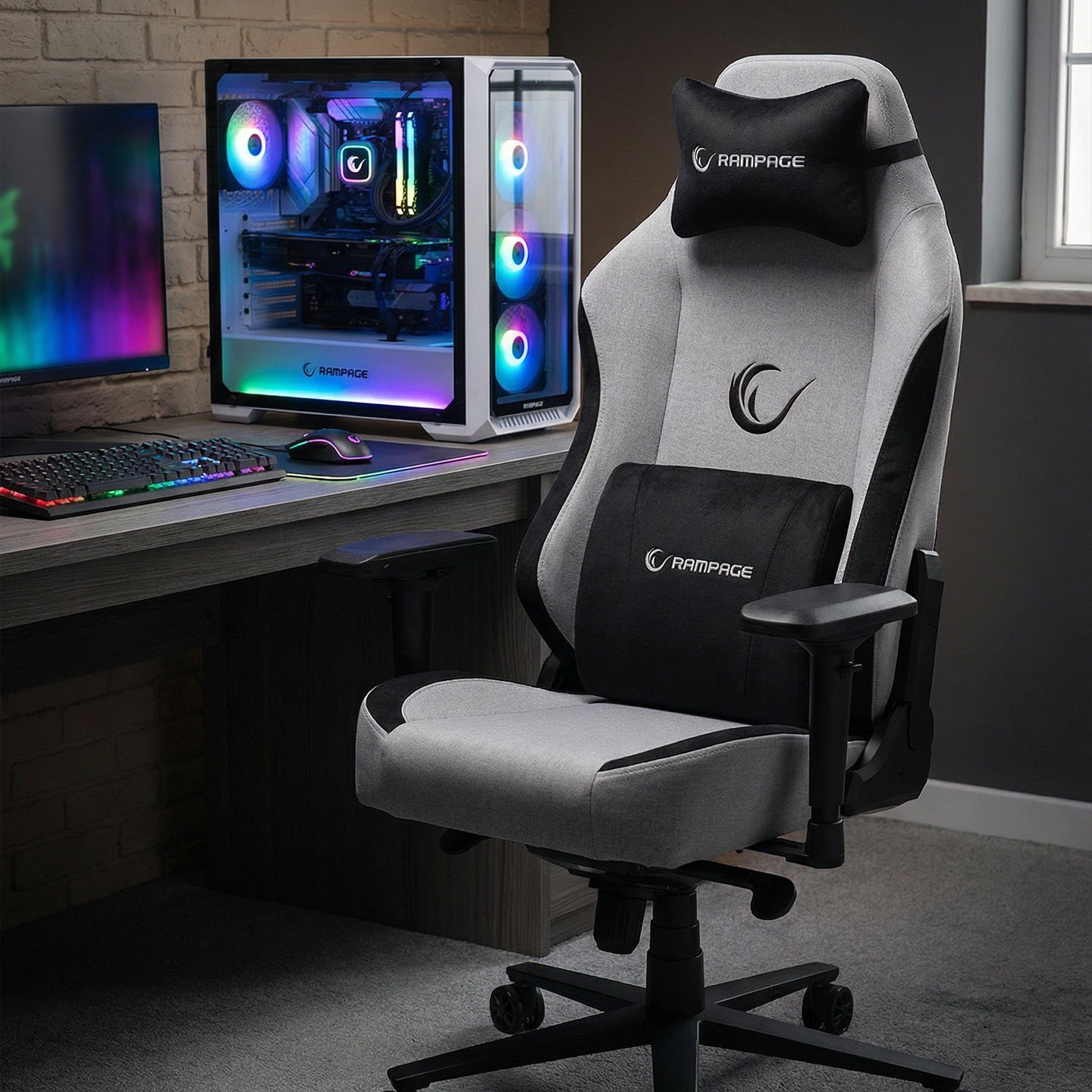 Üst Seviye Terletmez Kumaş Oyuncu Koltuğu-Gri/Siyah