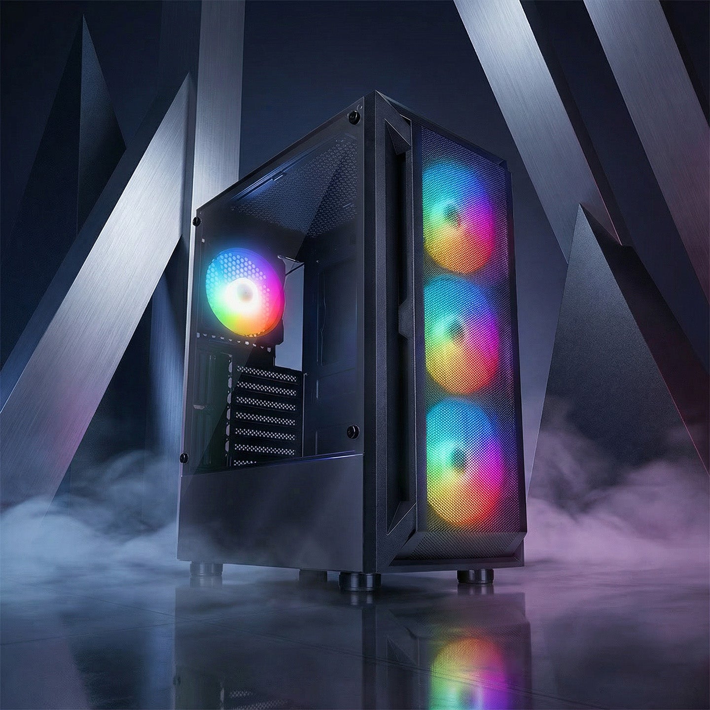 Shiva　Dimension Blue Shiva 4x120mm Rainbow Fan Tempered Glass ATX Mid-T Gaming Case