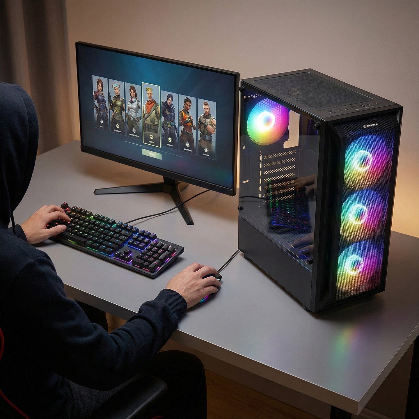 Shiva 4x120mm Rainbow Fan Tempered Glass ATX Mid-T Gaming Case