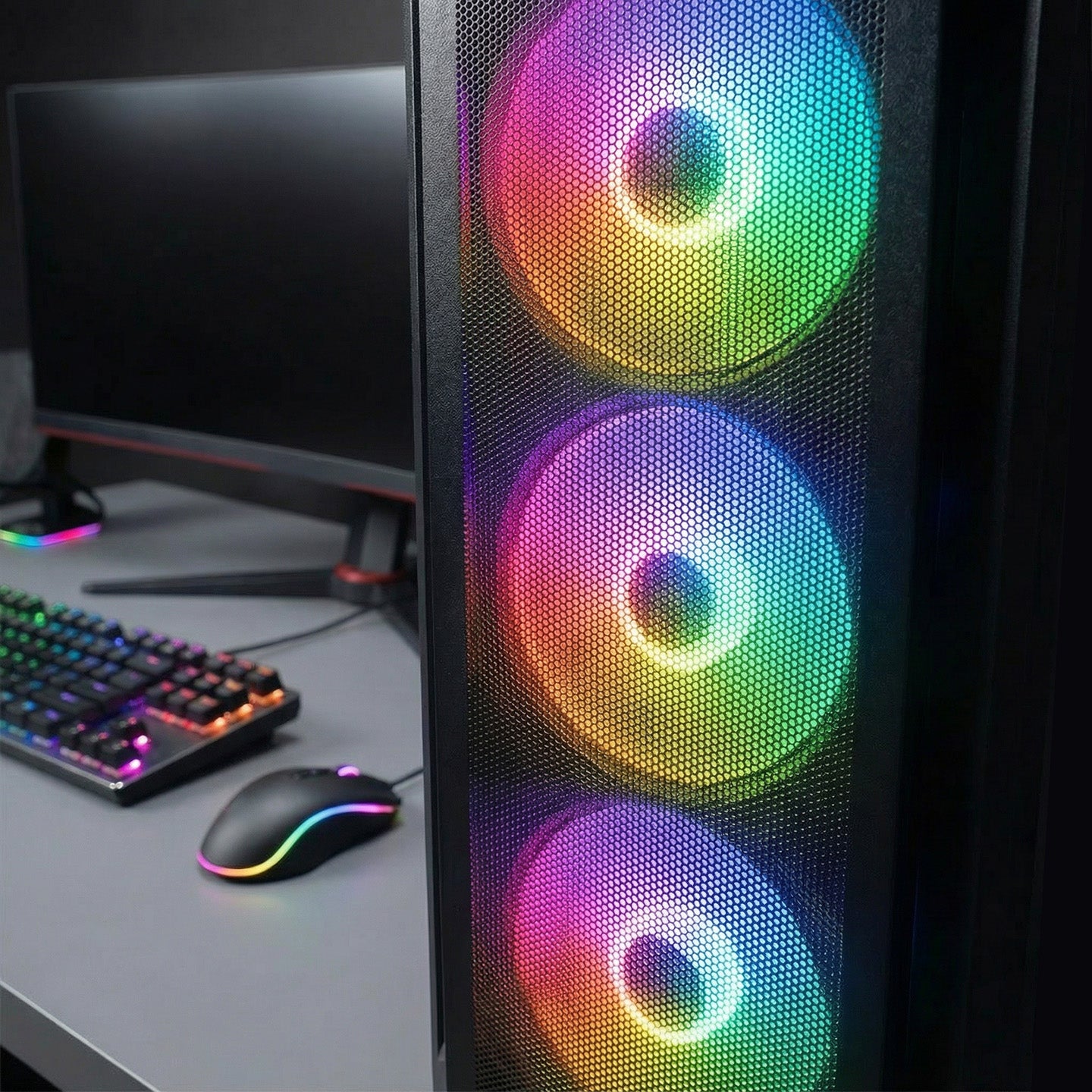 Shiva　Dimension Blue Shiva 4x120mm Rainbow Fan Tempered Glass ATX Mid-T Gaming Case