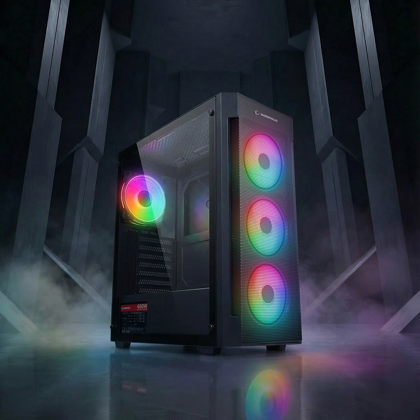 Vigilant Mesh 650W 80+ Bronze Temperli Camlı 4x12cm RGB Fan Atx Mid-T Oyuncu Kasası-Siyah