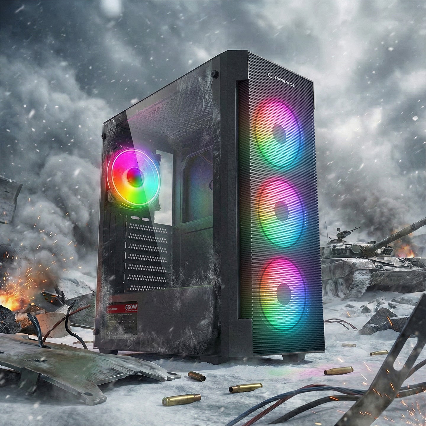 Vigilant Mesh 650W 80+ Bronze Temperli Camlı 4x12cm RGB Fan Atx Mid-T Oyuncu Kasası-Siyah