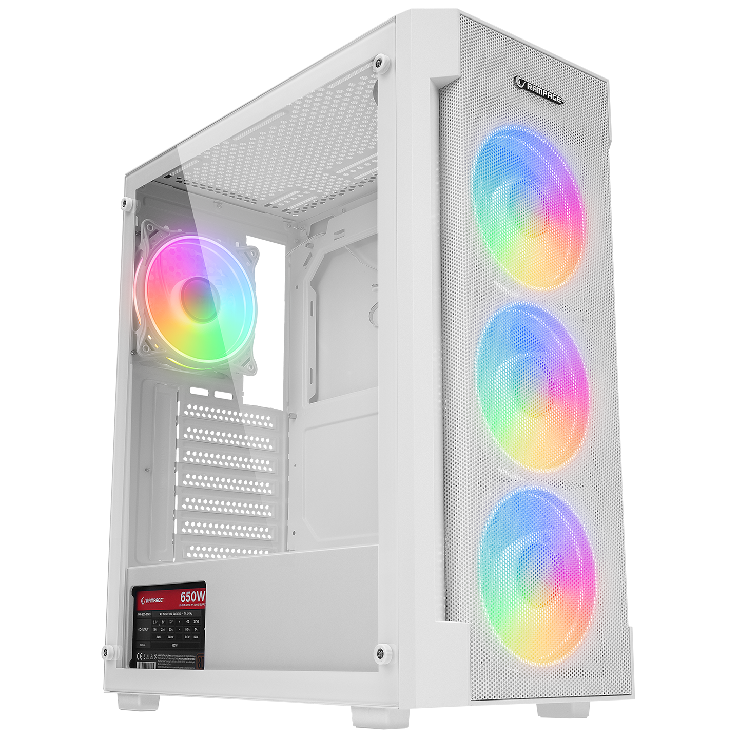 Vigilant Mesh 650W 80+ Bronze Temperli Camlı 4x12cm RGB Fan Atx Mid-T Oyuncu Kasası-Beyaz