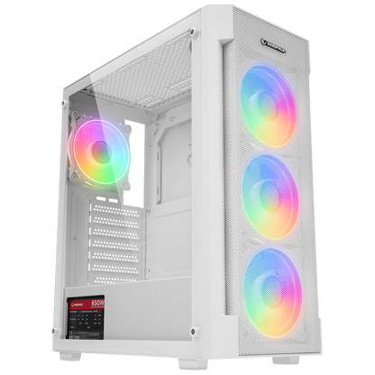 Vigilant Mesh 650W 80+ Bronze Tempered Glass 4x12cm RGB Fan ATX Mid-T Gaming Case-White