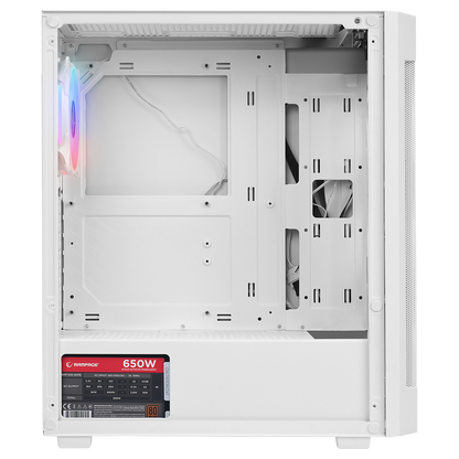 Vigilant Mesh 650W 80+ Bronze Tempered Glass 4x12cm RGB Fan ATX Mid-T Gaming Case-White