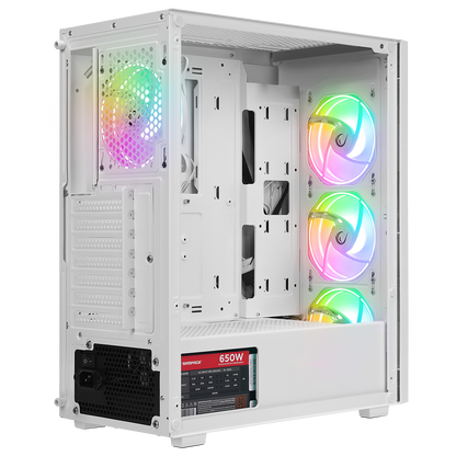 Vigilant Mesh 650W 80+ Bronze Tempered Glass 4x12cm RGB Fan ATX Mid-T Gaming Case-White