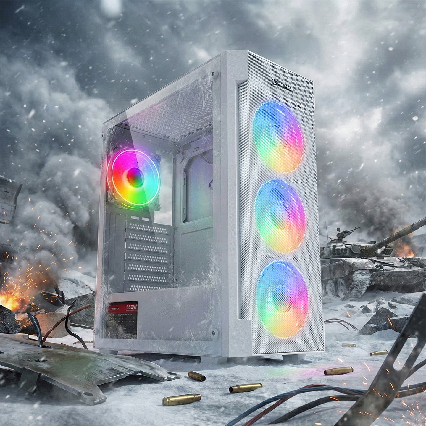 Vigilant Mesh 650W 80+ Bronze Temperli Camlı 4x12cm RGB Fan Atx Mid-T Oyuncu Kasası-Beyaz