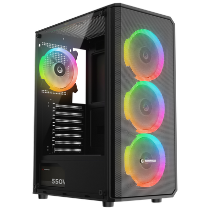 Helios Mesh 550W 80+ Bronze Tempered Glass 4x12cm Atx Mid-T Gaming Case-Black