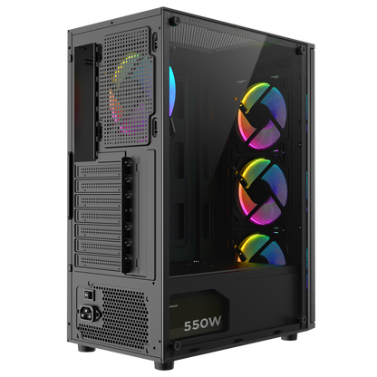 Helios Mesh 550W 80+ Bronze Tempered Glass 4x12cm Atx Mid-T Gaming Case-Black