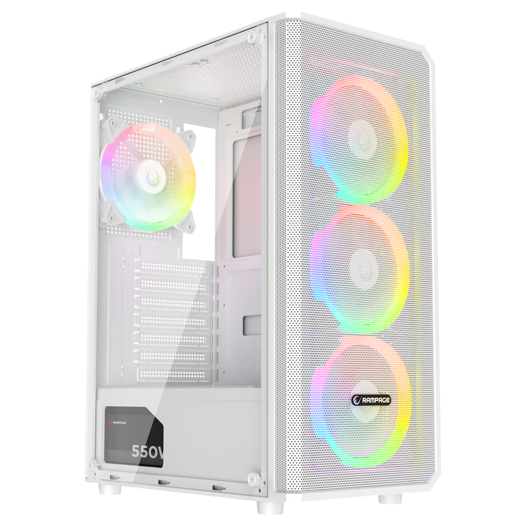 Helios Mesh 550W 80+ Bronze Temperli Cam 4x12cm Rainbow Atx Mid-T  Oyuncu Kasası-Beyaz