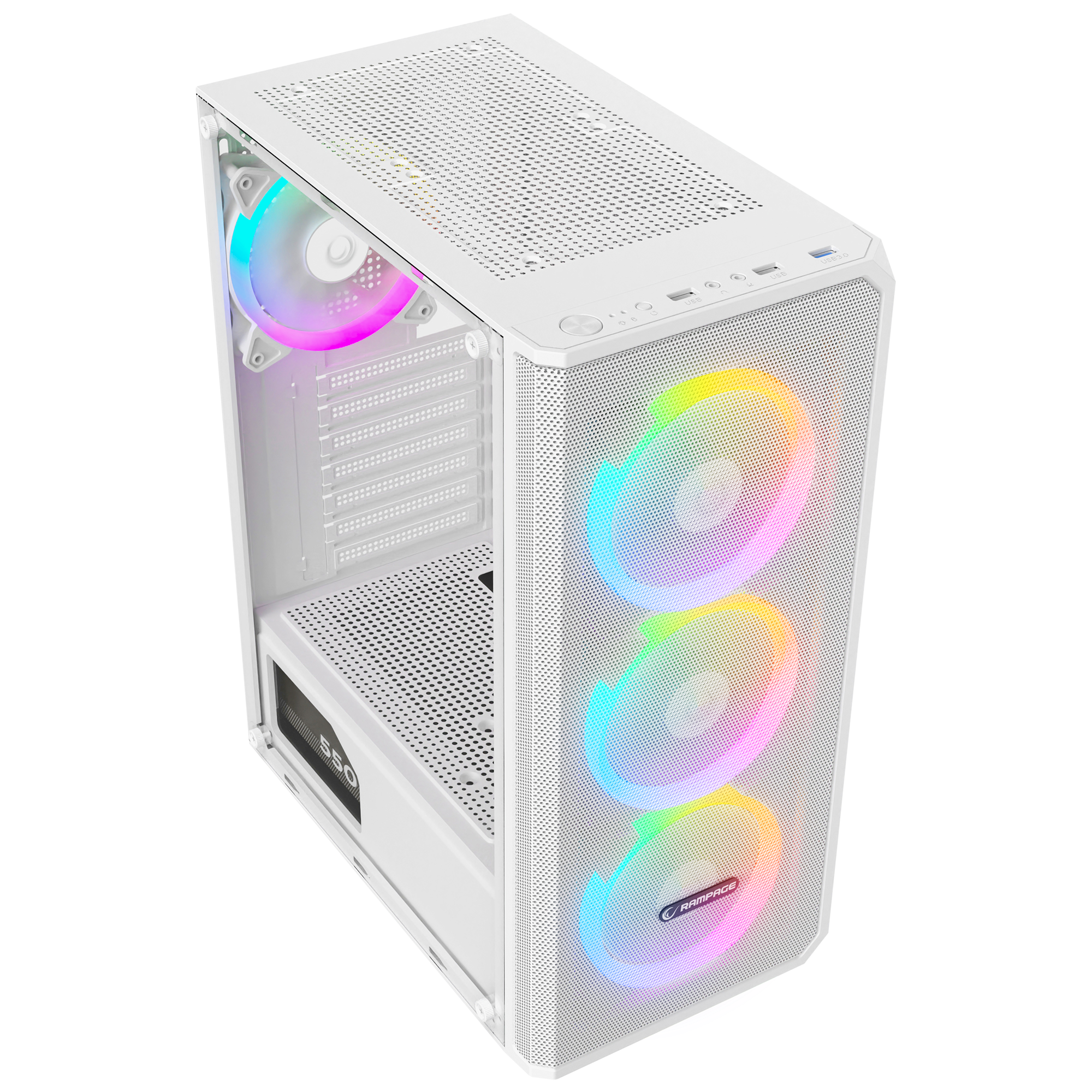 Helios Mesh 550W 80+ Bronze Temperli Cam 4x12cm Rainbow Atx Mid-T  Oyuncu Kasası-Beyaz