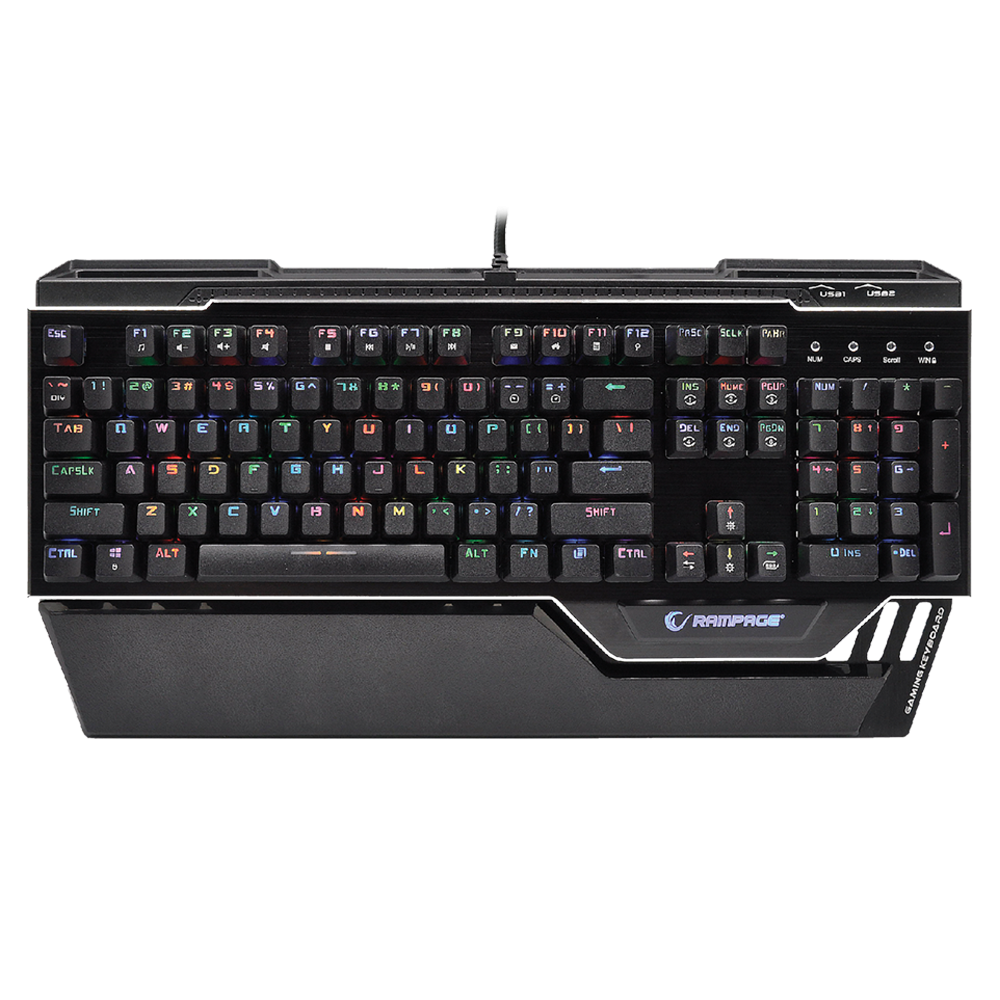 KB-RX92 COMMANDER Full RGB Ledli USB 2*Usb Hub Gaming US Layout Multimedia Aluminyum Mekanik Klavye - Rampage