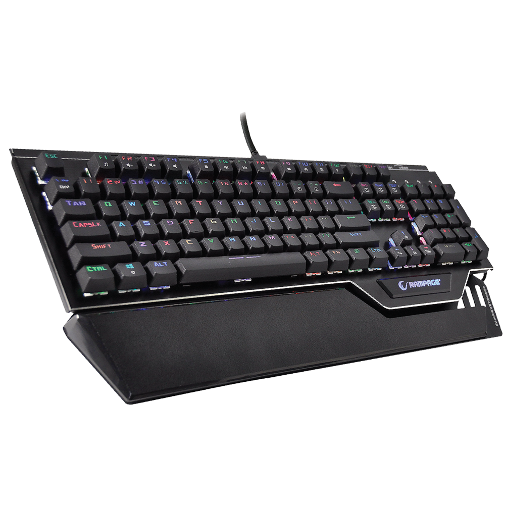 KB-RX92 COMMANDER Full RGB Ledli USB 2*Usb Hub Gaming US Layout Multimedia Aluminyum Mekanik Klavye - Rampage