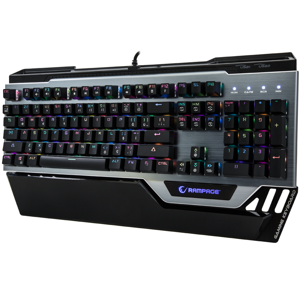 KB-RX92 COMMANDER Full RGB Ledli USB 2*Usb Hub Gaming US Layout Multimedia Aluminyum Mekanik Klavye - Rampage