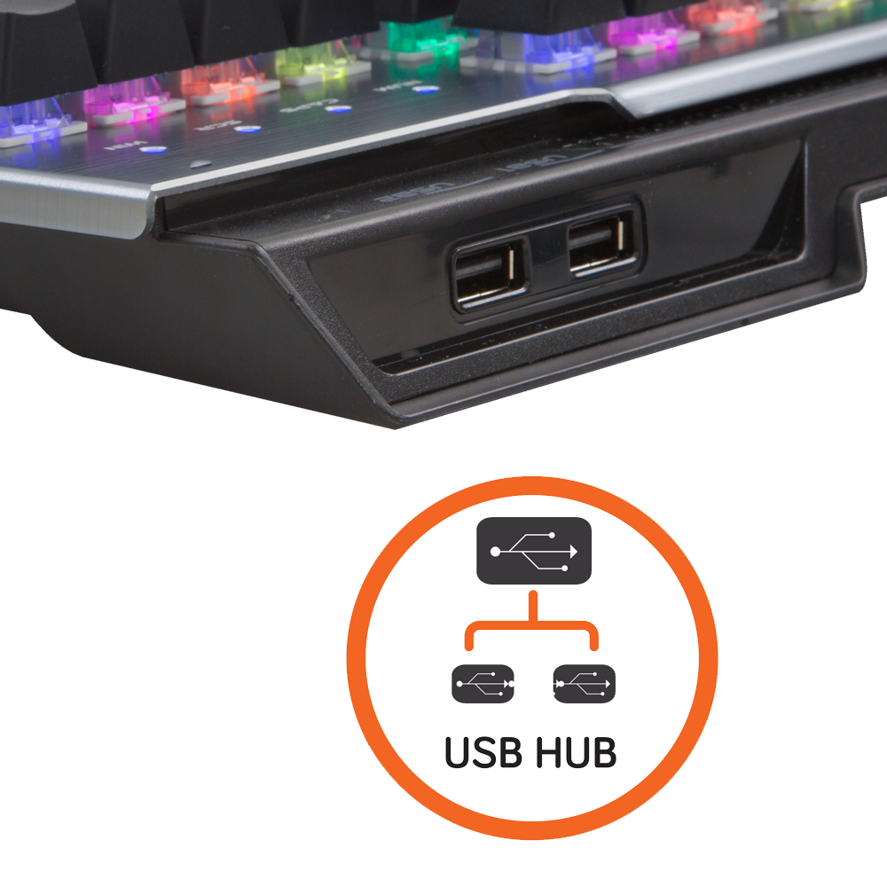 KB-RX92 COMMANDER Full RGB Ledli USB 2*Usb Hub Gaming US Layout Multimedia Aluminyum Mekanik Klavye - Rampage