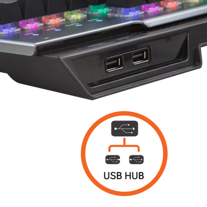 KB-RX92 COMMANDER Full RGB Ledli USB 2*Usb Hub Gaming US Layout Multimedia Aluminyum Mekanik Klavye - Rampage
