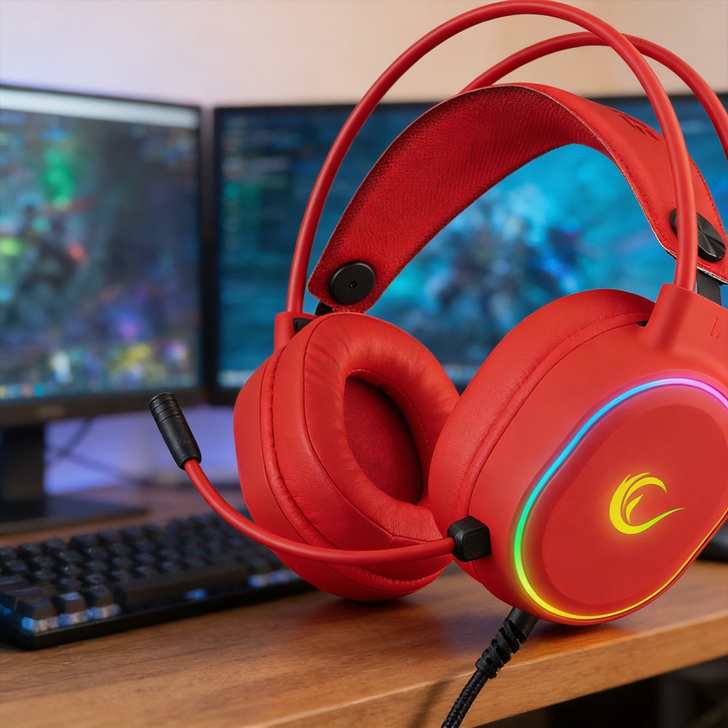 Roque RGB 7.1 Gaming Headset-Red – Rampage
