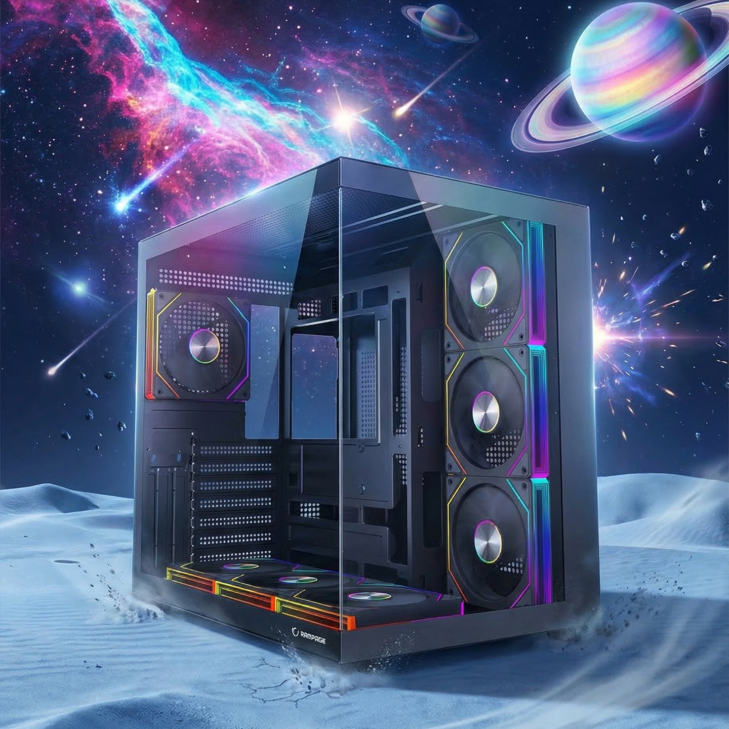 ARES V2 Temperli Camlı Siyah 7*12cm ARGB Pwm Fan + Kumanda ATX Mid-T Gaming Oyuncu Kasası