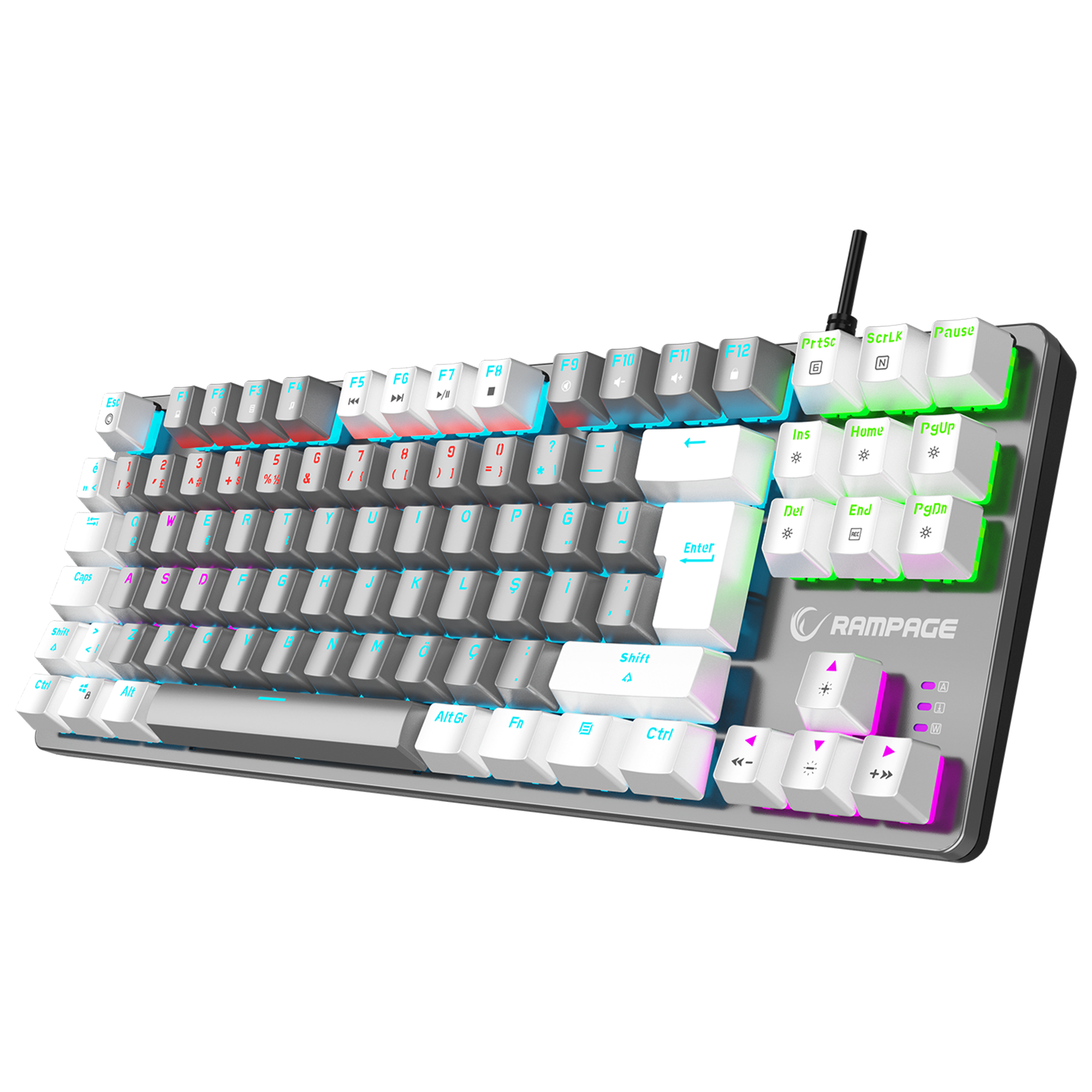 Snug K14 Rainbow TKL Red Switch Mechanical Gaming Keyboard - Gray/White