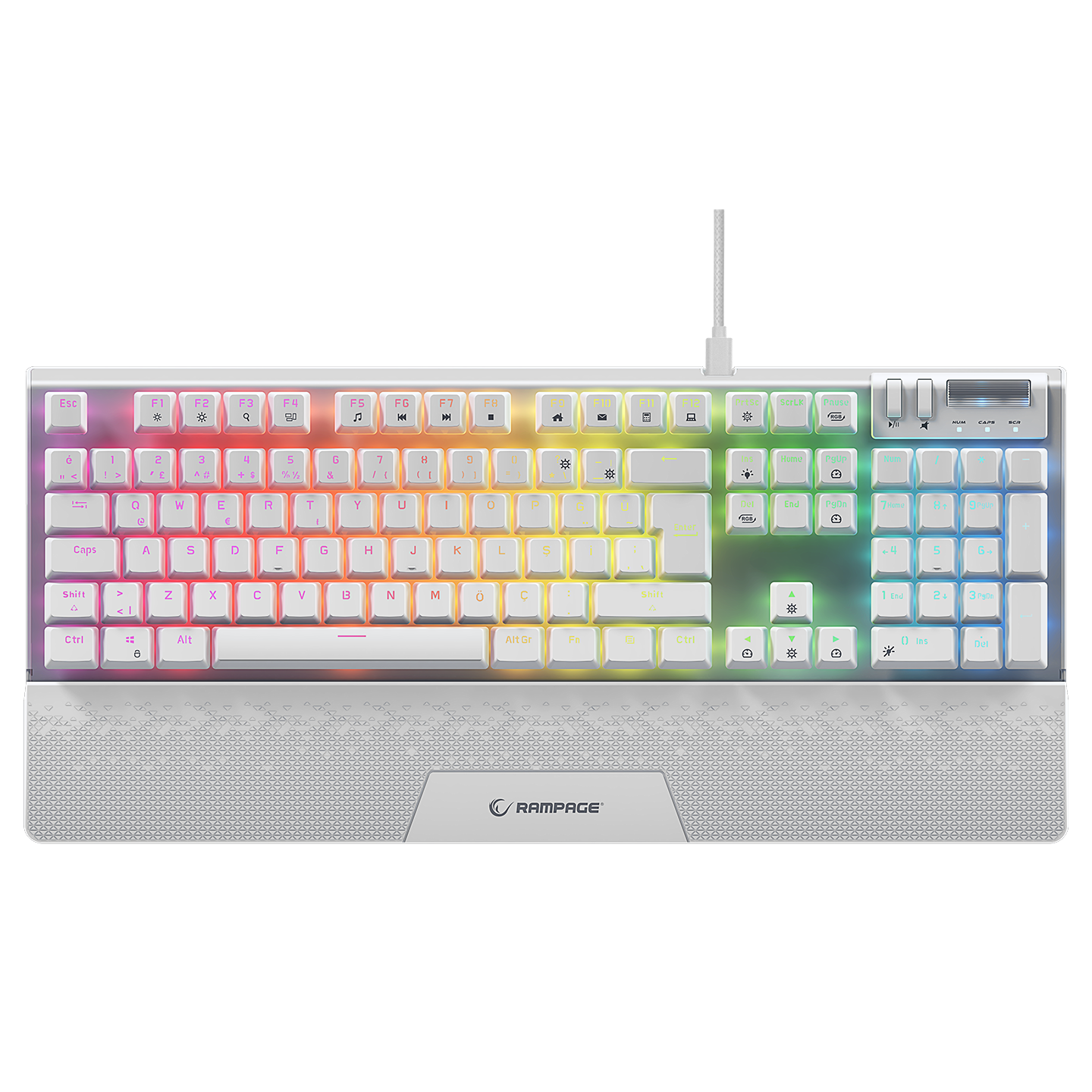 Carbon Beyaz Bilek Destekli Red Switch Gaming Oyuncu Klavyesi - Rampage