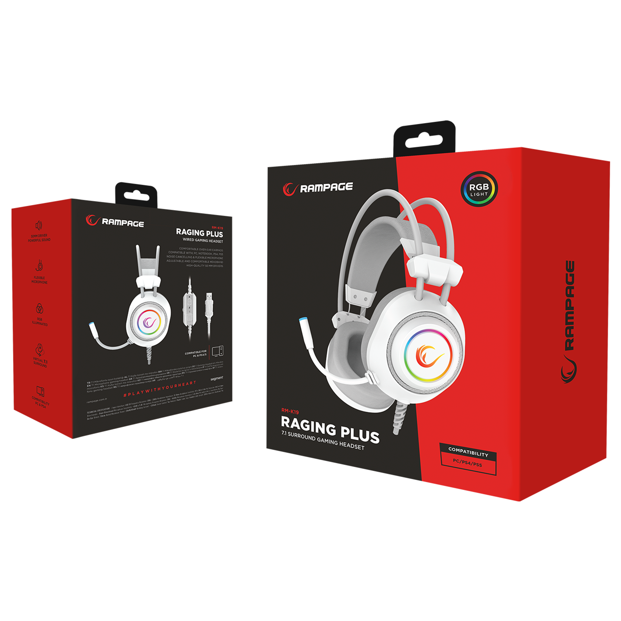 Rm-K19 Raging Plus 7.1 Surround RGB Mikrofonlu Oyuncu Kulaklık-Beyaz