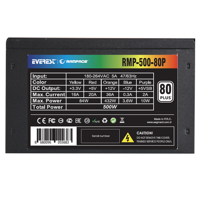 RMP-500-80P 500W 80 PLUS 12cm Fan Aktif PFC Power Supply - Rampage