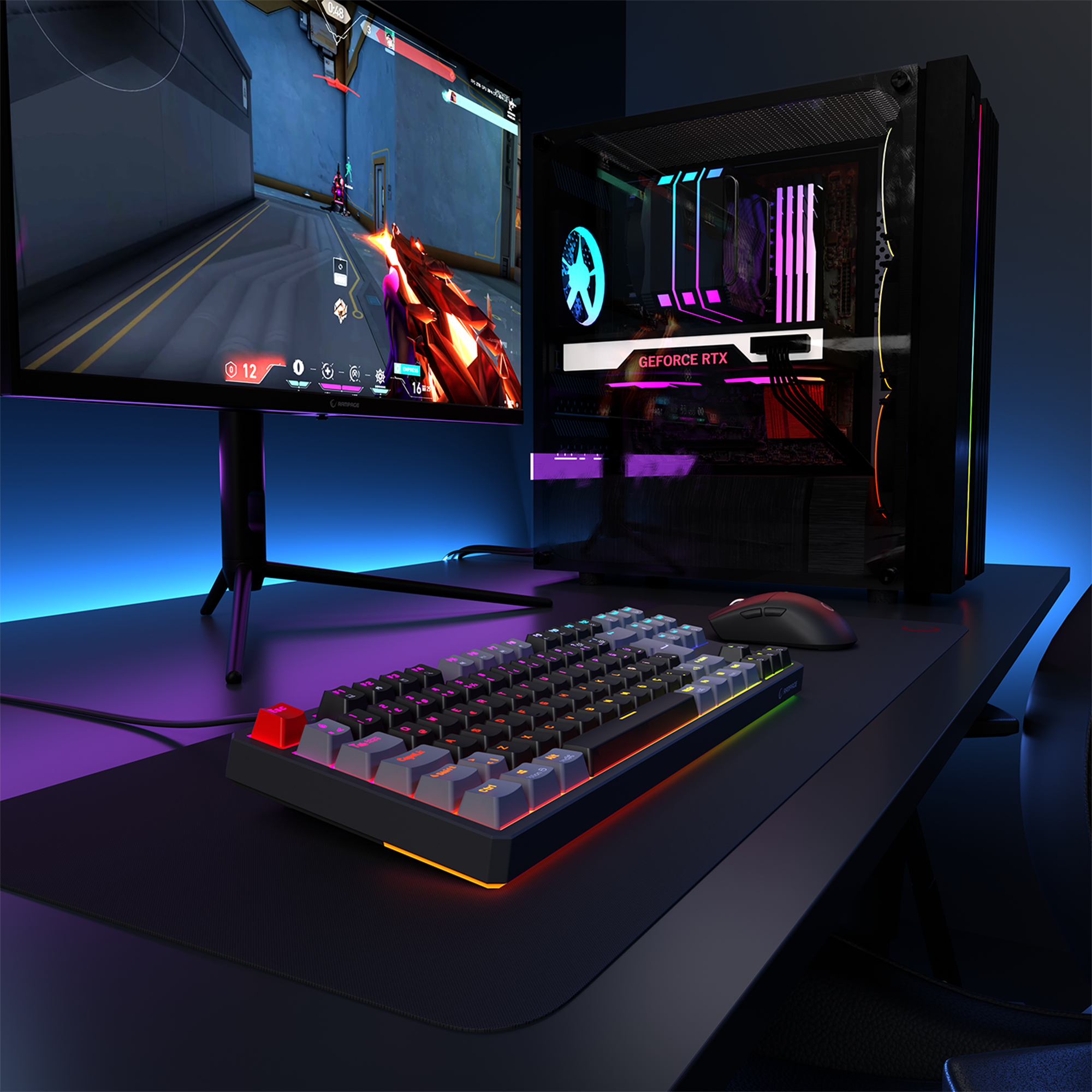 Yoru TKL RGB Outemu Red Switch Mekanik Oyuncu Klavyesi-Siyah/Gri