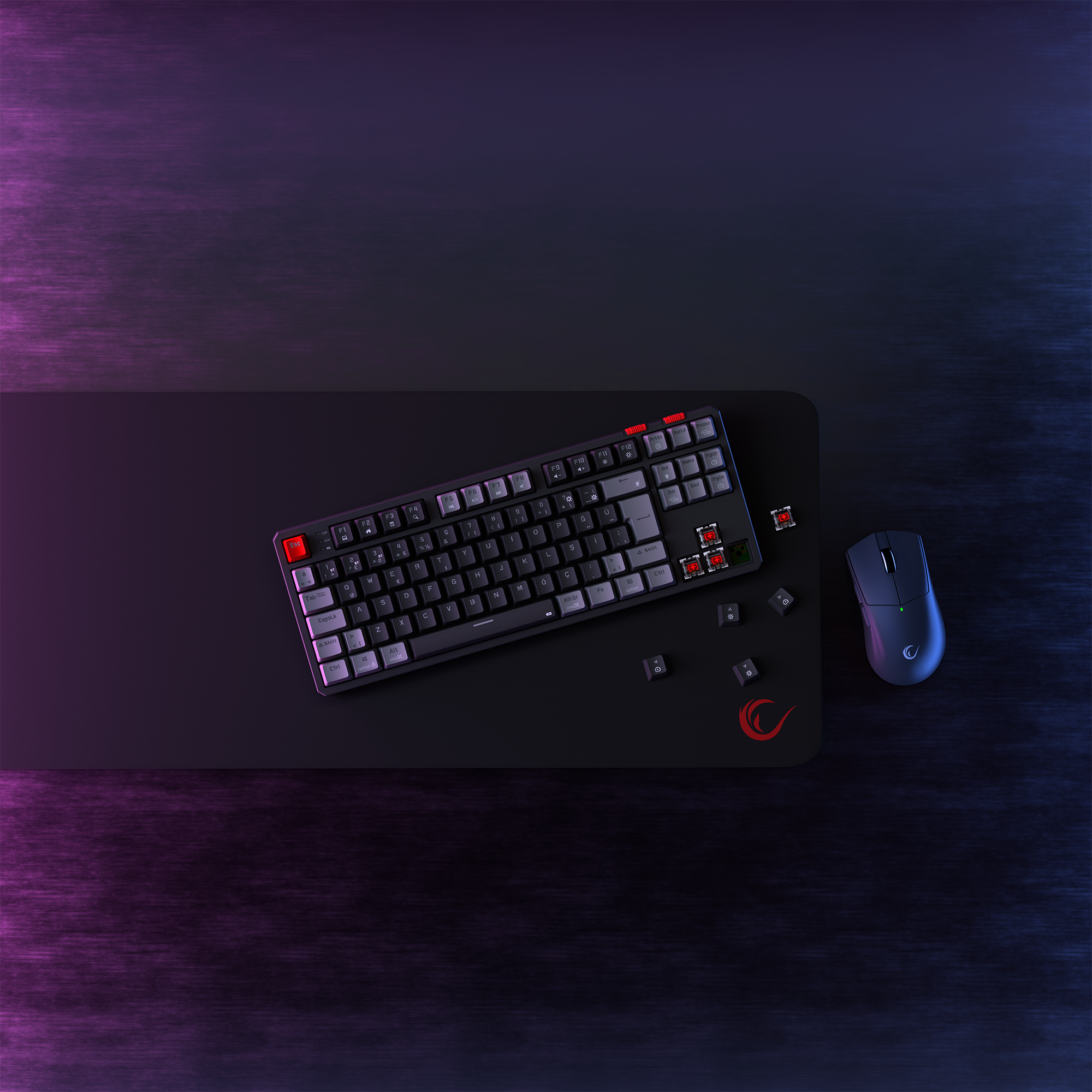 YORU TKL PRO - RGB Red Switch Mekanik Kablosuz Oyuncu Klavyesi- Siyah/Gri