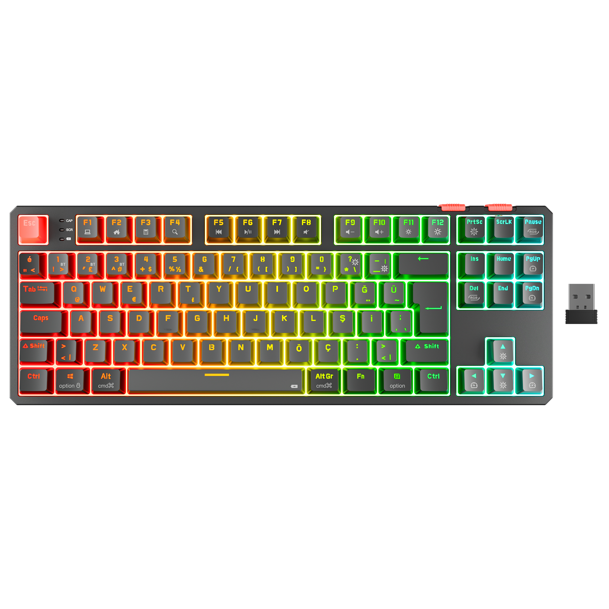 Yoru TKL Pro RGB Outemu Red Switch Mekanik Kablosuz Oyuncu Klavyesi-Gri/Siyah