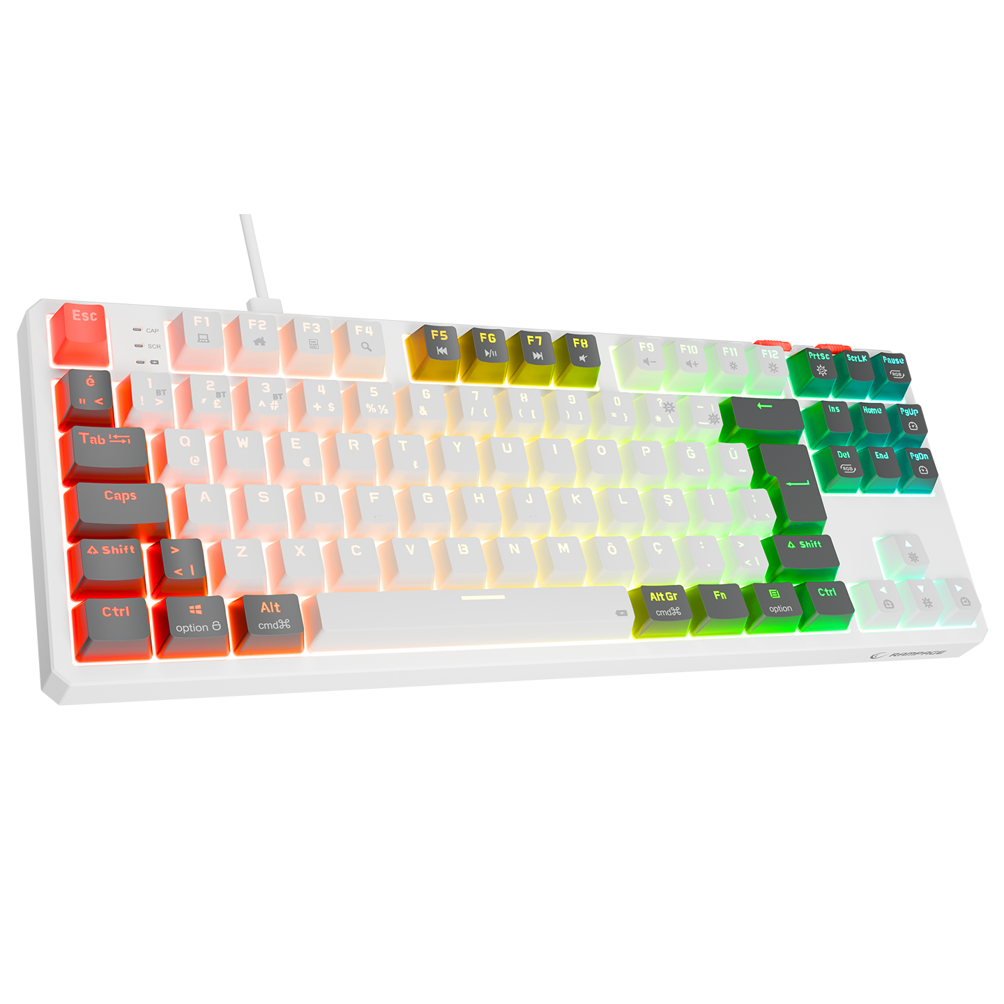 Yoru TKL RGB Red Switch Mekanik Oyuncu Klavyesi-Beyaz/Gri