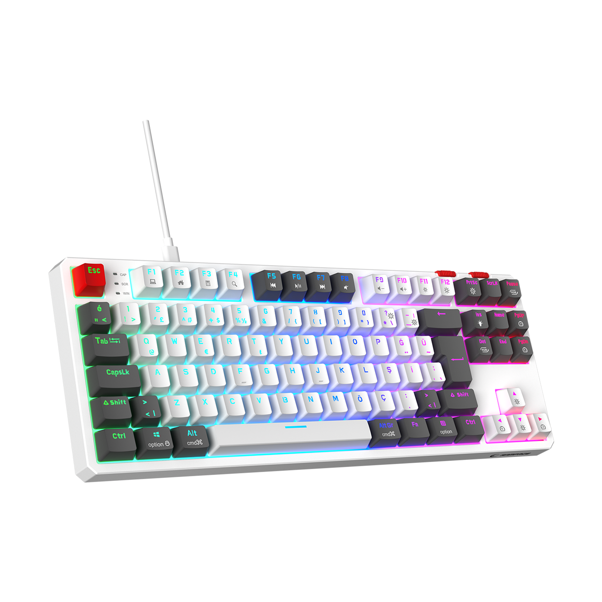 Yoru TKL RGB Red Switch Mekanik Oyuncu Klavyesi-Beyaz/Gri