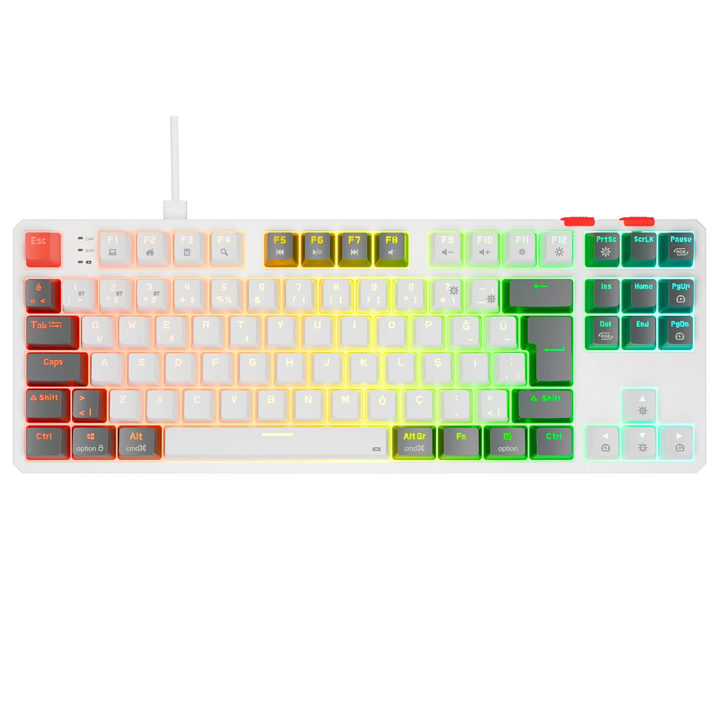 Yoru TKL RGB Red Switch Mekanik Oyuncu Klavyesi-Beyaz/Gri