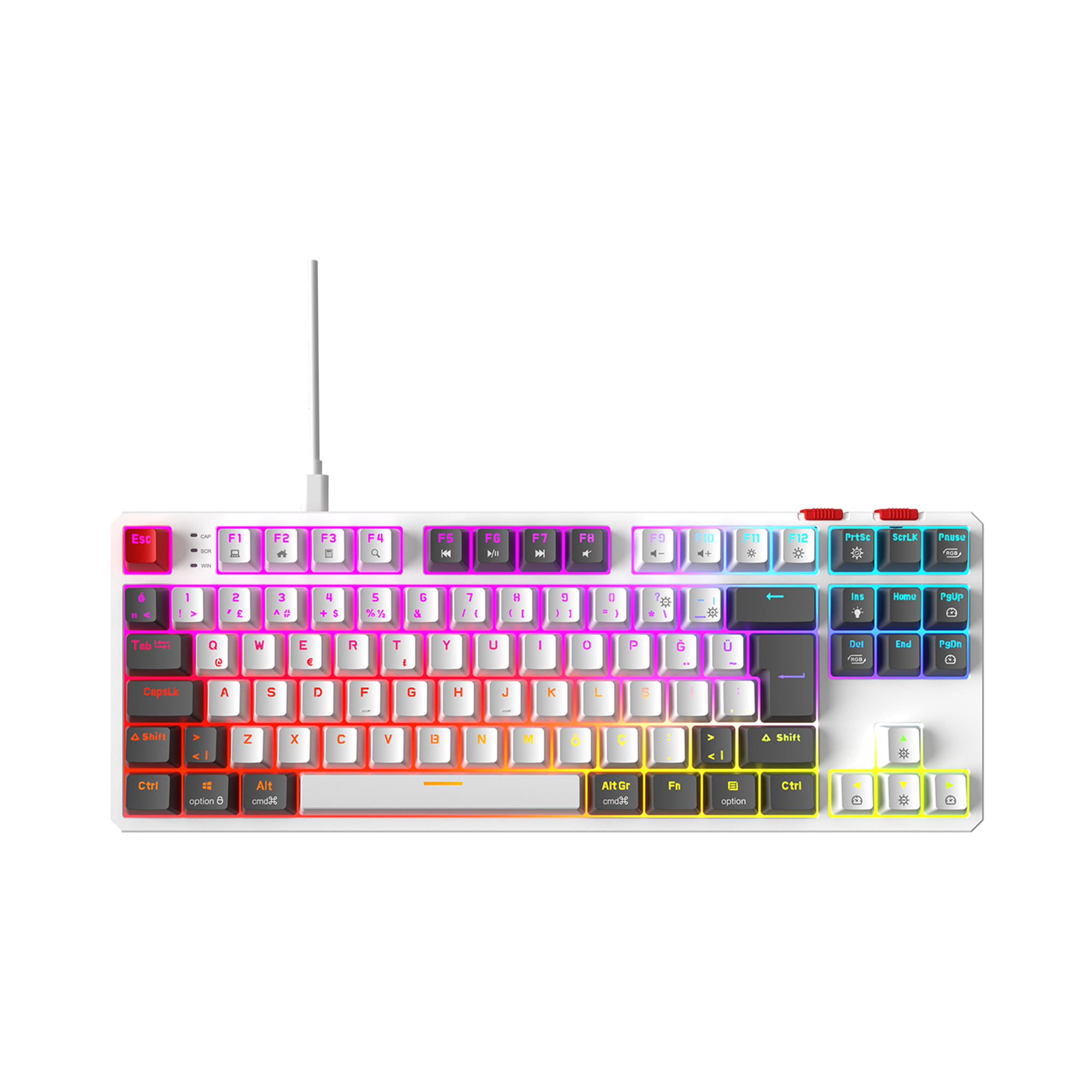 Yoru TKL RGB Red Switch Mekanik Oyuncu Klavyesi-Beyaz/Gri