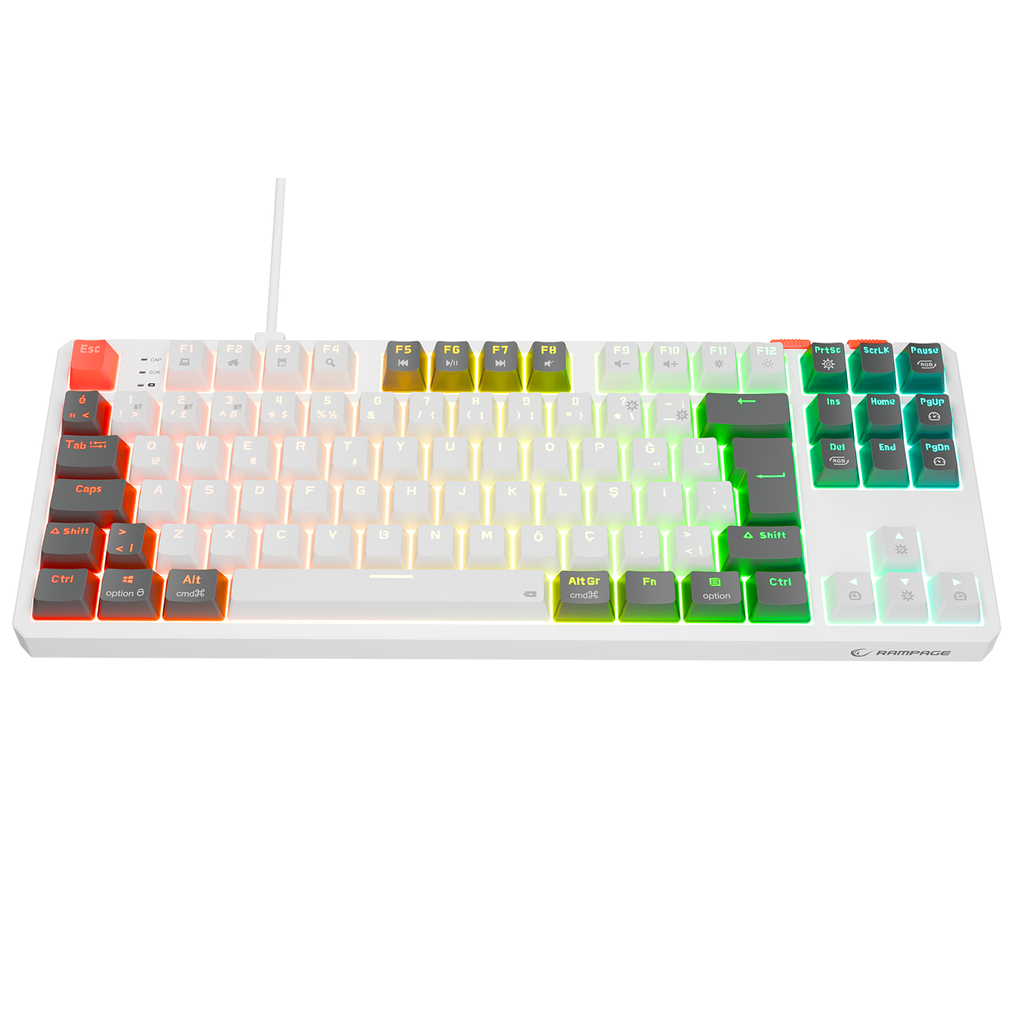 Yoru TKL RGB Red Switch Mekanik Oyuncu Klavyesi-Beyaz/Gri