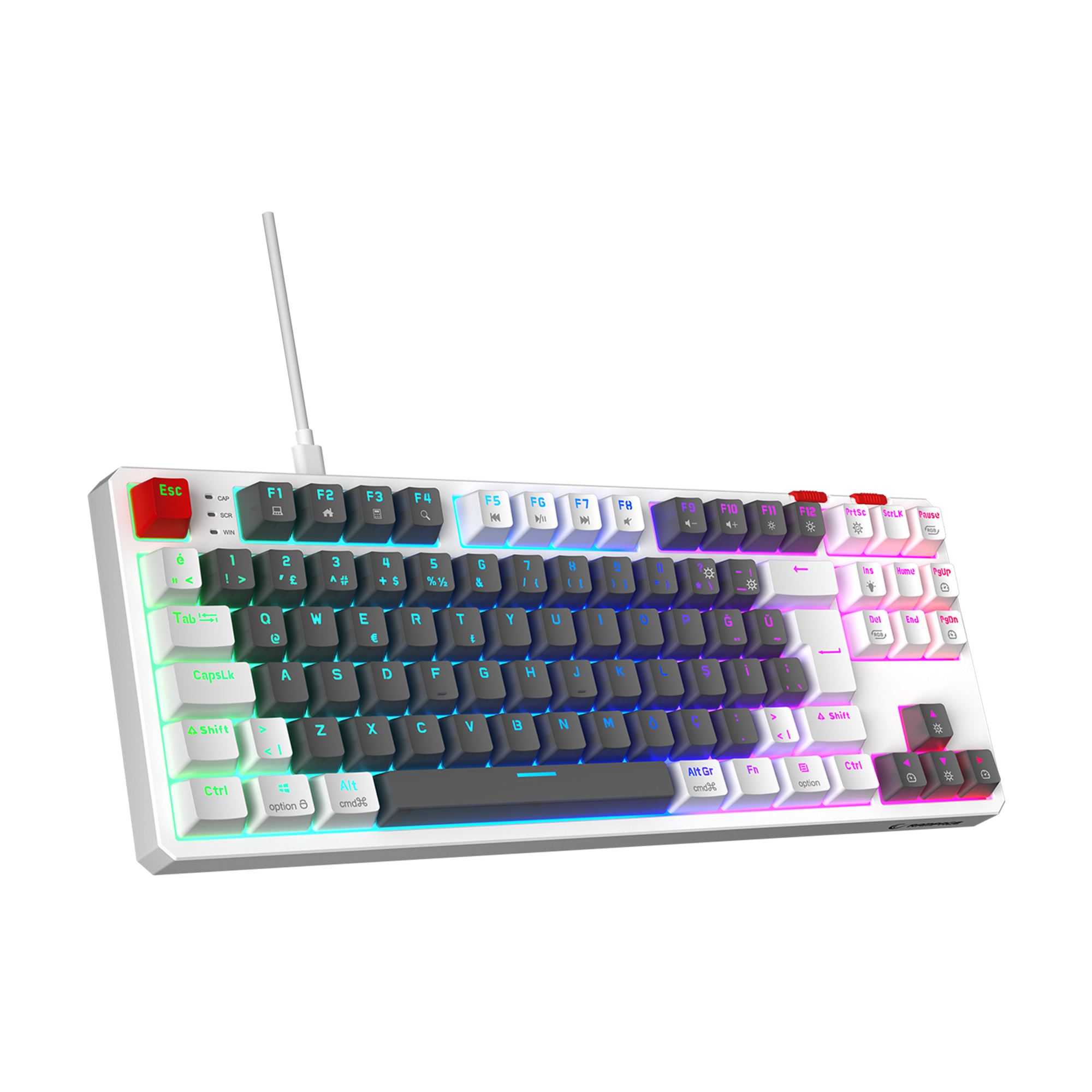 Yoru TKL RGB Outemu Red Switch Mekanik Oyuncu Klavyesi- Gri/Beyaz