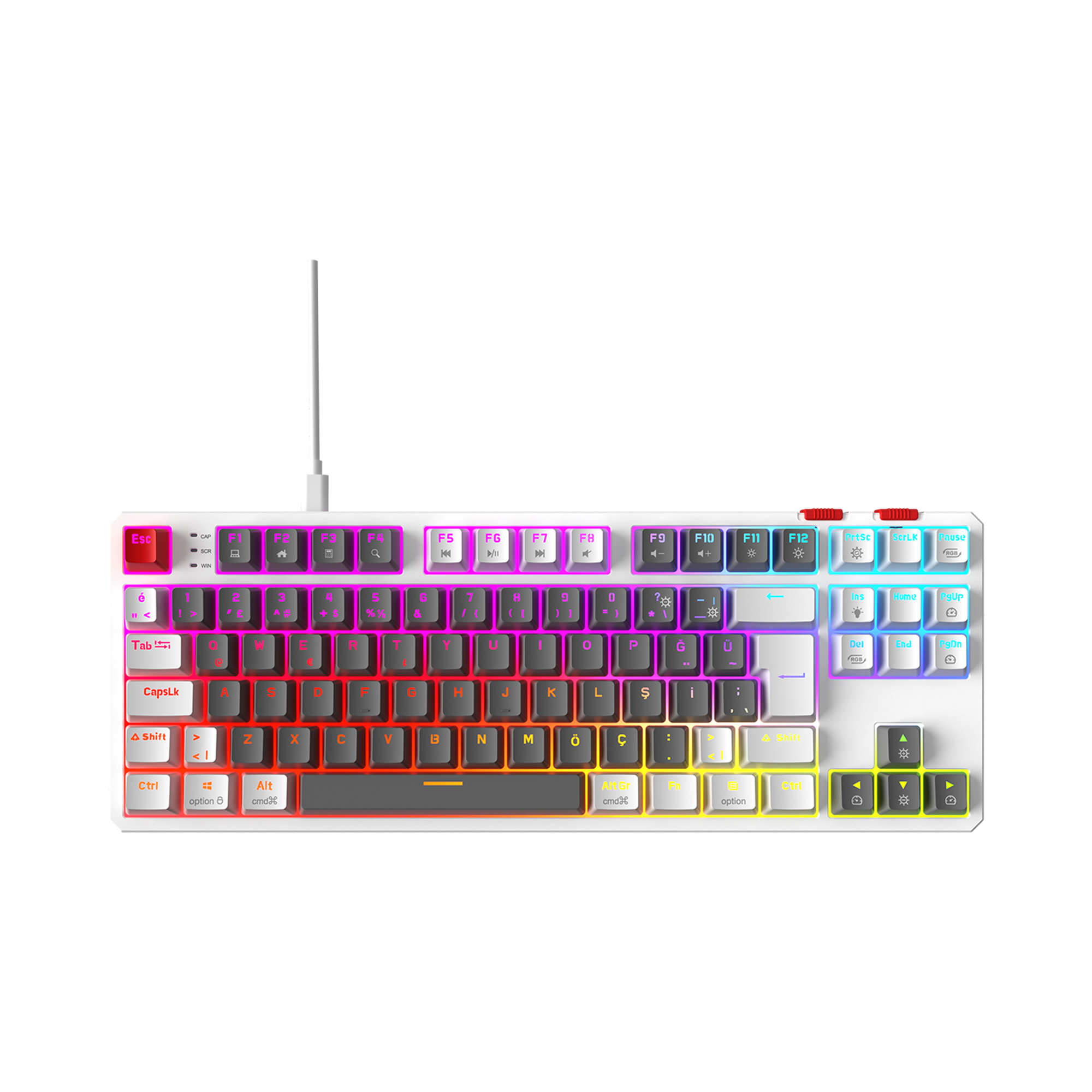 Yoru TKL RGB Outemu Red Switch Mekanik Oyuncu Klavyesi- Gri/Beyaz